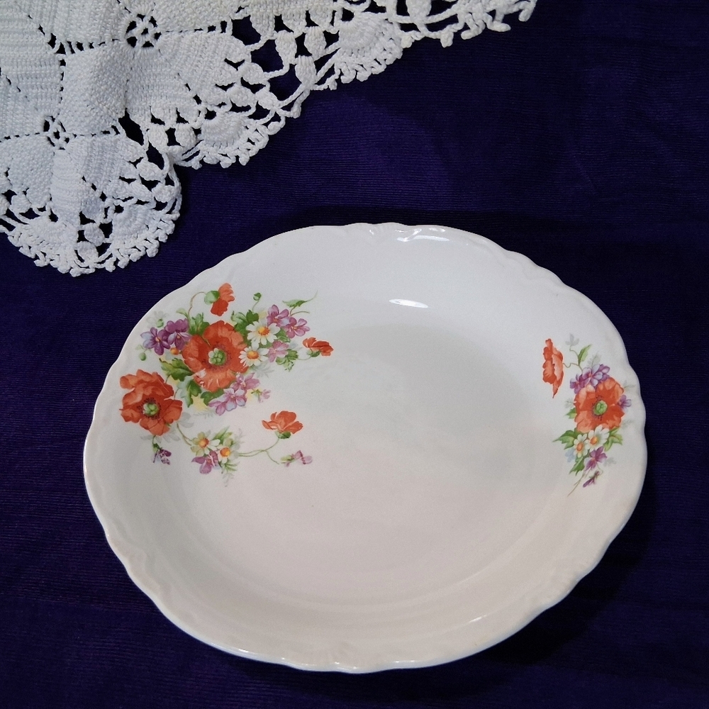 Vintage Homer Laughlin Dish Shallow Bowl Red Poppy Pattern Plate